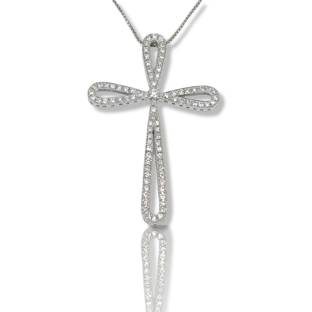 Croce con catena  in oro Bianco k18 e Diamanti (code M2326)